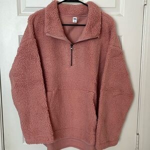Old Navy NWT Pink Women XL Sherpa 3/4 Zip Sherpa